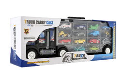 Auto kamion přepravník + dopravní prostředky 14ks plast 57cm na volný chod v krabici 59x22x13cm