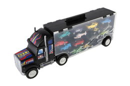 Auto kamion přepravník + dopravní prostředky 14ks plast 57cm na volný chod v krabici 59x22x13cm