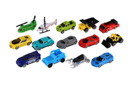 Auto kamion přepravník + dopravní prostředky 14ks plast 57cm na volný chod v krabici 59x22x13cm