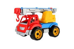 Auto stavební jeřáb plast 3 barvy v síťce 19x21x36 cm