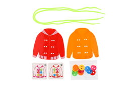 Přišívání knoflíků/proplétání provázků plast edukační hra v krabičce 16x16x3cm