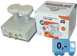 Konvertor LNB Mascom Monoblok Twin MCM4T01HD Gold LNB 4,3st, 2 účastníci / 2 družice