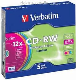 Disk Verbatim CD-RW DL 700MB/80min. 8x-12x, colors, slim box, 5ks