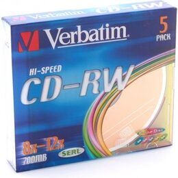 Disk Verbatim CD-RW DL 700MB/80min. 8x-12x, colors, slim box, 5ks