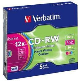 Disk Verbatim CD-RW DL 700MB/80min. 8x-12x, colors, slim box, 5ks