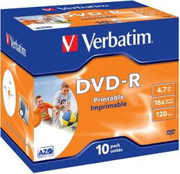 Disk Verbatim DVD-R 4.7GB, 16x, printable, jewel box, 10ks