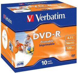 Disk Verbatim DVD-R 4.7GB, 16x, printable, jewel box, 10ks