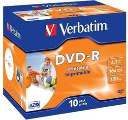 Disk Verbatim DVD-R 4.7GB, 16x, printable, jewel box, 10ks