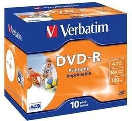 Disk Verbatim DVD-R 4.7GB, 16x, printable, jewel box, 10ks