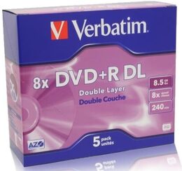 Disk Verbatim DVD+R DualLayer, 8,5GB, 8x, 5ks