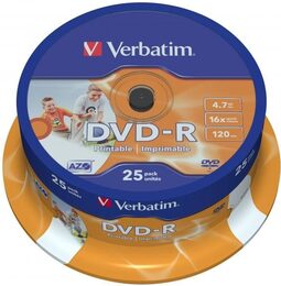 Disk Verbatim DVD-R 4.7GB, 16x, Printable 25cake