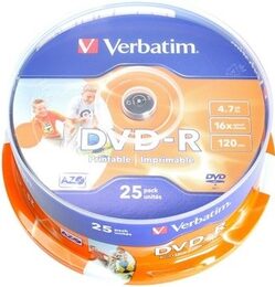 Disk Verbatim DVD-R 4.7GB, 16x, Printable 25cake