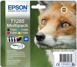 Inkoustová náplň Epson T1285, 16,4ml originální - černá/červená/modrá/žlutá (C13T12854010)