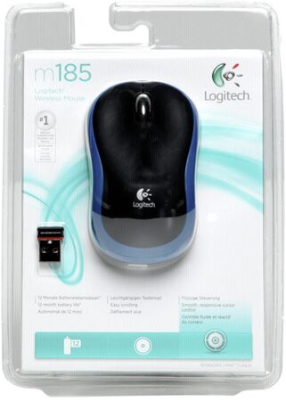 Myš Logitech Wireless Mouse M185 / optická / 3 tlačítka / 1000dpi - modrá (910002239)