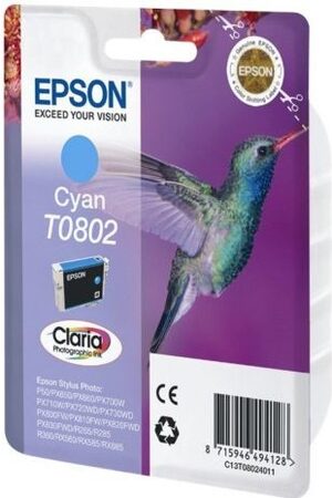 Inkoustová náplň Epson T0802, 7,4 ml - azurová