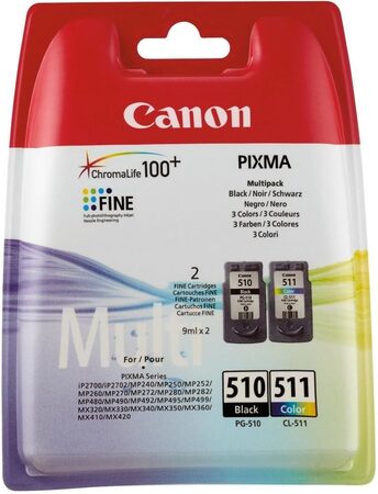 Inkoustová náplň Canon PG-510 / CL-511, 9ml originální - černá/červená/modrá/žlutá (2970B010)