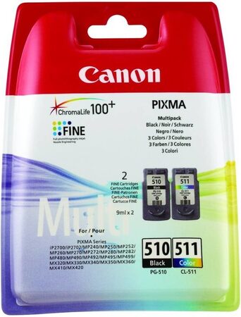 Inkoustová náplň Canon PG-510 / CL-511, 9ml originální - černá/červená/modrá/žlutá (2970B010)