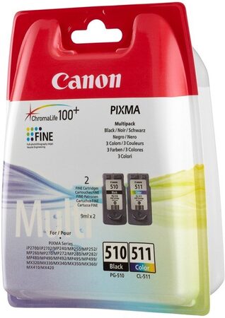 Inkoustová náplň Canon PG-510 / CL-511, 9ml originální - černá/červená/modrá/žlutá (2970B010)