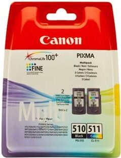 Inkoustová náplň Canon PG-510 / CL-511, 9ml originální - černá/červená/modrá/žlutá (2970B010)