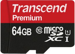 Paměťová karta Transcend MicroSDXC Premium 64GB UHS-I U1 (45MB/s) + adapter (TS64GUSDU1)