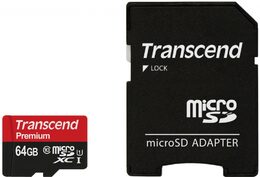 Paměťová karta Transcend MicroSDXC Premium 64GB UHS-I U1 (45MB/s) + adapter (TS64GUSDU1)