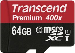 Paměťová karta Transcend MicroSDXC Premium 64GB UHS-I U1 (45MB/s) + adapter (TS64GUSDU1)