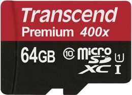 Paměťová karta Transcend MicroSDXC Premium 64GB UHS-I U1 (45MB/s) + adapter (TS64GUSDU1)