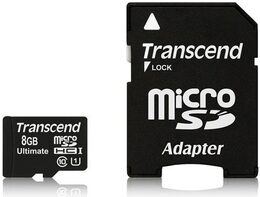 Paměťová karta Transcend MicroSDHC 8GB UHS-I U1 (90MB/s) + adapter (TS8GUSDHC10U1)