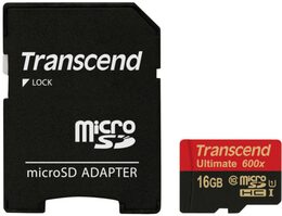 Paměťová karta Transcend MicroSDHC 16GB UHS-I U1 (90MB/s) + adapter (TS16GUSDHC10U1)