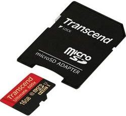 Paměťová karta Transcend MicroSDHC 16GB UHS-I U1 (90MB/s) + adapter (TS16GUSDHC10U1)