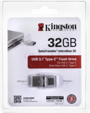 Flash USB Kingston DataTraveler MicroDuo 3C 32GB OTG USB-C/USB 3.1 - stříbrný (DTDUO3C32GB)