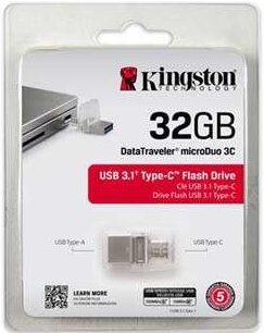 Flash USB Kingston DataTraveler MicroDuo 3C 32GB OTG USB-C/USB 3.1 - stříbrný (DTDUO3C32GB)