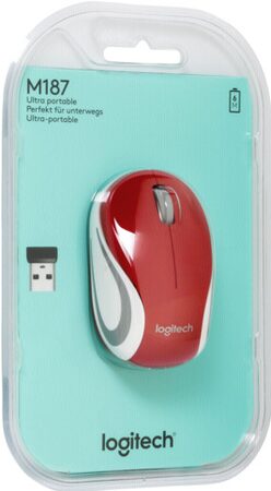 Myš Logitech Wireless Mini Mouse M187 / optická / 2 tlačítka / 1000dpi - červená (910002732)