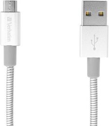 Kabel Verbatim Sync & Charge MicroUSB, 1m, nerezová ocel - stříbrný