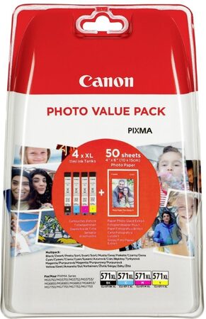 Inkoustová náplň Canon CLI-571 XL, 500 stran Photo Value Pack, CMYK