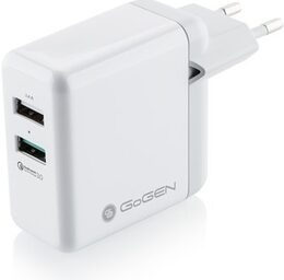 Nabíječka do sítě GoGEN ACHQ 203, 2x USB, 2,4A s funkcí rychlonabíjení QC 3.0, 18 W - bílá
