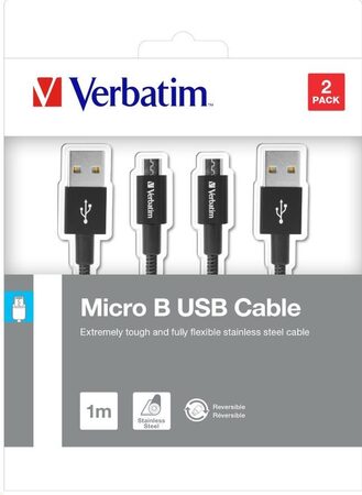 Kabel Verbatim USB/micro USB, 1m + 1m - černý