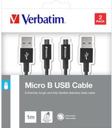 Kabel Verbatim USB/micro USB, 1m + 1m - černý