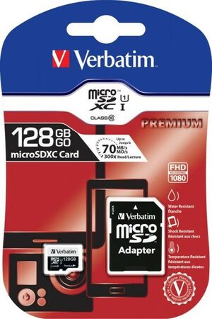 Paměťová karta Verbatim Premium microSDXC 128GB UHS-I V10 U1 (90R/10W) + adaptér