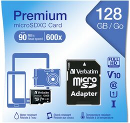 Paměťová karta Verbatim Premium microSDXC 128GB UHS-I V10 U1 (90R/10W) + adaptér