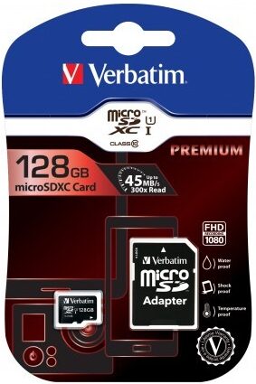 Paměťová karta Verbatim Premium microSDXC 128GB UHS-I V10 U1 (90R/10W) + adaptér