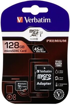 Paměťová karta Verbatim Premium microSDXC 128GB UHS-I V10 U1 (90R/10W) + adaptér