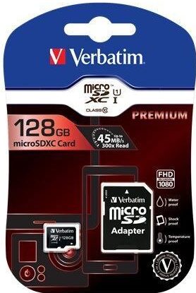 Paměťová karta Verbatim Premium microSDXC 128GB UHS-I V10 U1 (90R/10W) + adaptér