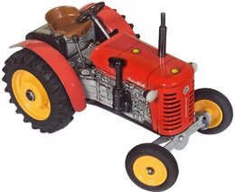 Traktor Zetor 25A červený na klíček kov 15cm 1:25 v krabičce Kovap