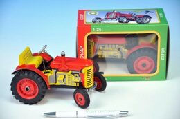 Traktor Zetor 25A červený na klíček kov 15cm 1:25 v krabičce Kovap