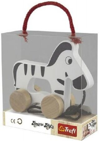 Trefl zebra na provázku a kolečkách dřevěná Wooden Toys v krabici 15x16x6cm 12m+