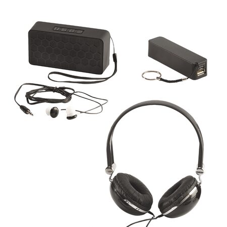 ClipSonic TEA144 - Set příslušenství, 2 x sluchátka, bluetooth reproduktor, powe