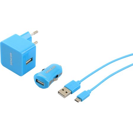Nabíječka Sencor SCO 515-000 - neoriginální USB KIT 1M/WALL/CAR - modrá