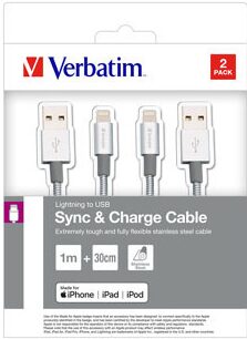 Kabel Verbatim USB/Lightning, 1m + 0,3m - stříbrný
