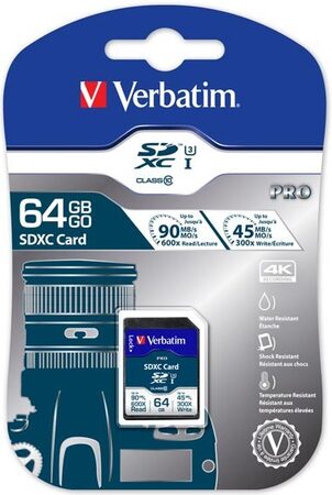 Paměťová karta Verbatim Pro SDXC 64GB UHS-I V30 U3 (90R/45W)